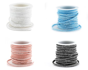 1 or 5 m suede ribbon (artificial suede) nail effect (rivet / rhinestones) silver 3 mm - light blue, white, black or light pink