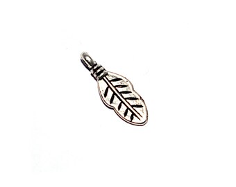 20, 50 or 100 mini silver metal feathers 16x6 mm (charm, pendant, charms)