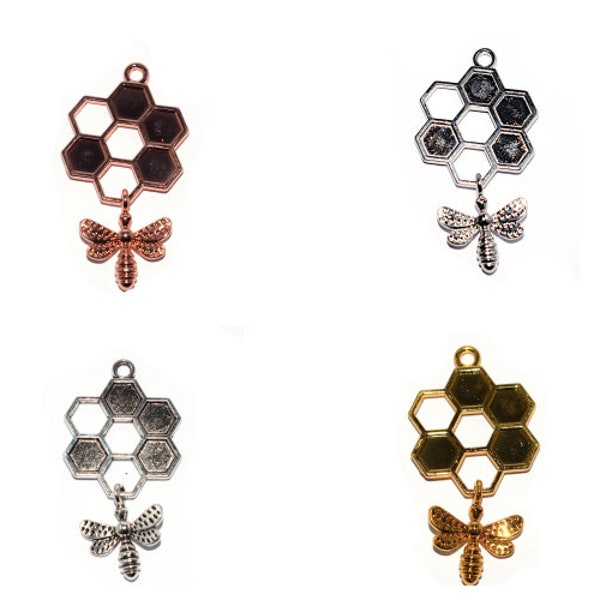 1 - 5 - 10 Honeycomb pendant and bee metal 46x24mm gold, silver, shiny silver, rose gold (rose gold) - charm animal charm charm