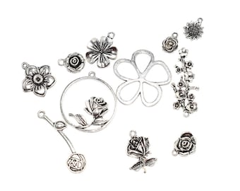 20, 50 oder 100 Sortiment Charms / Anhänger Thema Blumen Silber Metall (Lot Anhänger / Charm)