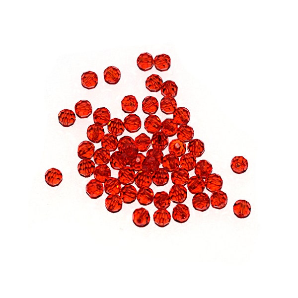 20 - 50 - 100 Perle ronde à facettes cristal 4 mm light Siam (rouge clair) grade AAA