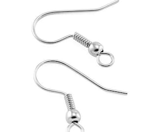 50 , 100 ou 200  boucles d'oreilles crochet en métal argenté( bo américaine 19mm)  (25, 50 ou 100 paires)