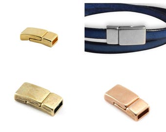 Fermoir en métal soit argenté, or rose, doré ou bronze  rectangle magnétique (aimantée)  16x9mm trou 5mm