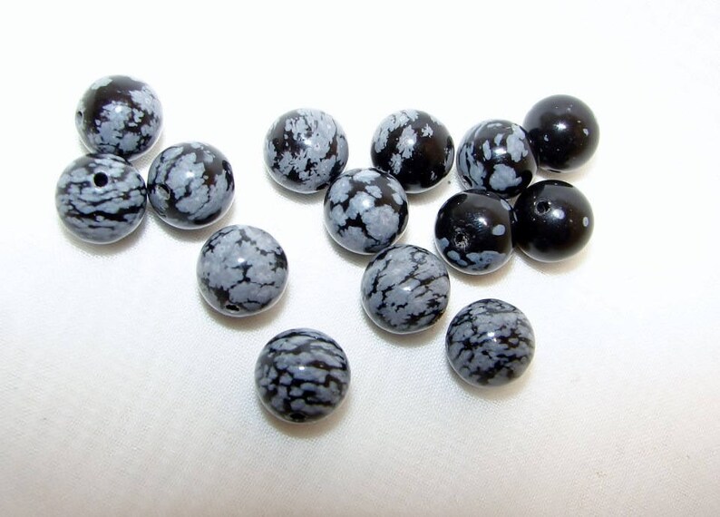 20, 50 ou 100 Perle Obsidienne flocon de neige moucheté noir gris 4 mm 6 mm 8 mm naturelle image 2