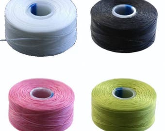 1 , 5 ou 10 Bobine 71 m Fil C-lon  noir, blanc, rose ou vert pistache (0.06mm taille D)  (pour le tissage de perles, fil ultra résistant)