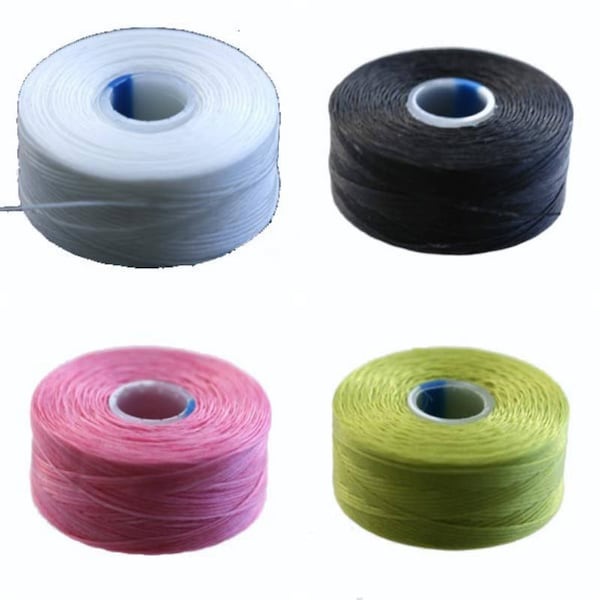 1 , 5 ou 10 Bobine 71 m Fil C-lon  noir, blanc, rose ou vert pistache (0.06mm taille D)  (pour le tissage de perles, fil ultra résistant)