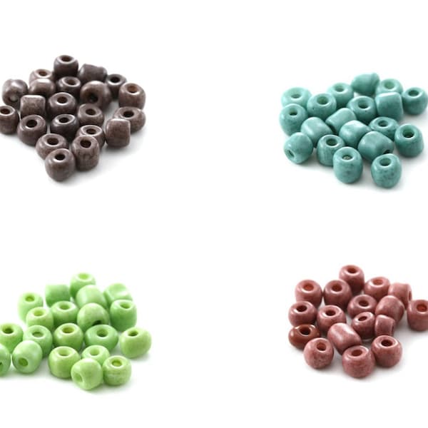 100, 200 or 400 g rockeries 6/0 glass 4mm diameter (old pink, apple green, water green and brown)