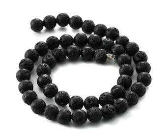 30, 50, 100 or 200 Round pearl black rock lava 4 mm - 6 mm or 8 mm natural" (medium size) (volcanic pearl)