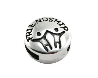 5 , 10 or 20 Round Passing metal "Friendship" 6x13 mm. hole 10 mm silver - ref;: 1291