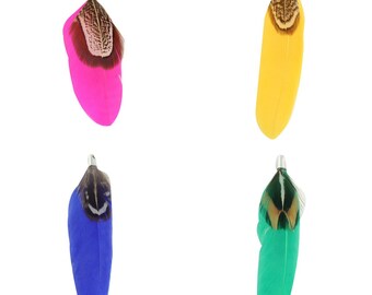 5, 10 or 20 double pheasant feathers + 70 mm tip fuchsia (pink), yellow, royal blue or green