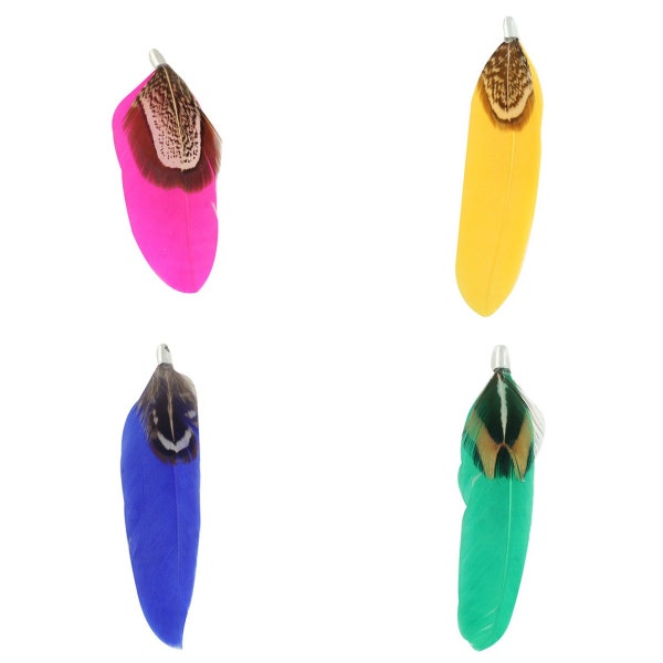 5, 10 ou 20 double plumes faisan + embout 70 mm fuchsia (rose), jaune, bleu roi ou vert