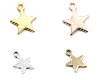 10 , 20 or 50 Pendant - charm (charm) star metal 12mm silver, bronze or rose gold (rose gold) or gold (gold)