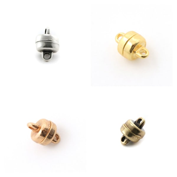 1, 2 ou 5 Fermoir magnétique rond 6,8mm trou 5 mm argenté, doré, or rose (rose gold) ou bronze