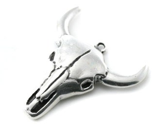 2, 5 or 10 Pendant - Charm Ox's Head / Bull engraved silver metal 28x32mm