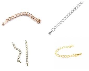 5, 10 or 20 35mm extension chain with small drop / silver, gold, rose gold or bronze chain