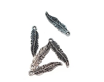 20 - 50 - 100 feather silver metal 29x5mm (charm, pendant, charms)