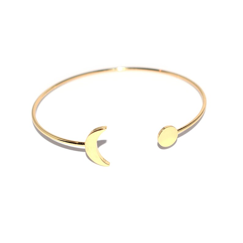1 5 or 10 Half open rush bracelet crescent moon and gold or silver disc 18cm