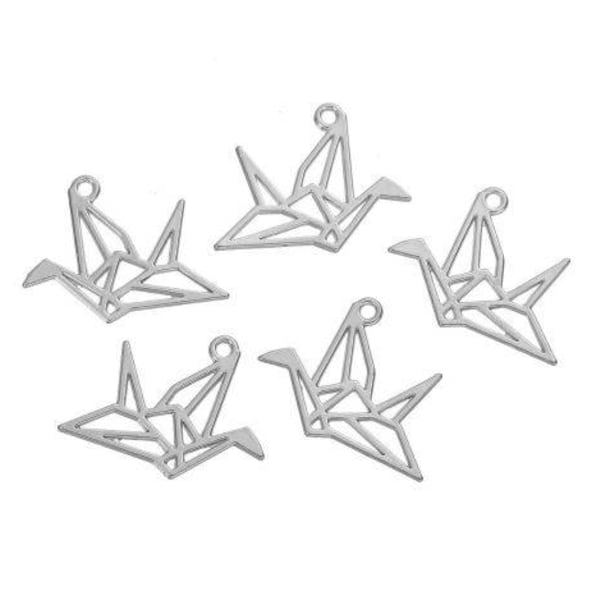 10 , 20 ou 50  Breloque / pendentif origami oiseau  métal argenté 29x23mm - Ref: 1403