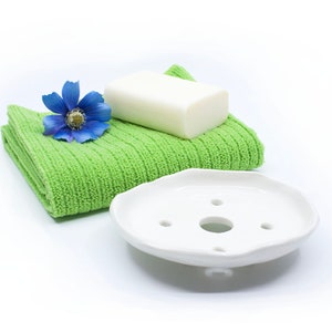 Soap trays with feet, handmade ceramic pottery soap holder, white porcelain soap dish, bathroom accessory image 1