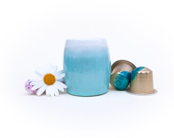 Set of 2 Espresso Cups, small handmade coffee cups or shot cups in teal or pale green, small gift idea