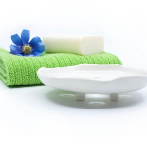 Soap trays with feet, handmade ceramic pottery soap holder, white porcelain soap dish, bathroom accessory image 2