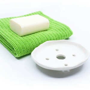 Soap trays with feet, handmade ceramic pottery soap holder, white porcelain soap dish, bathroom accessory image 5