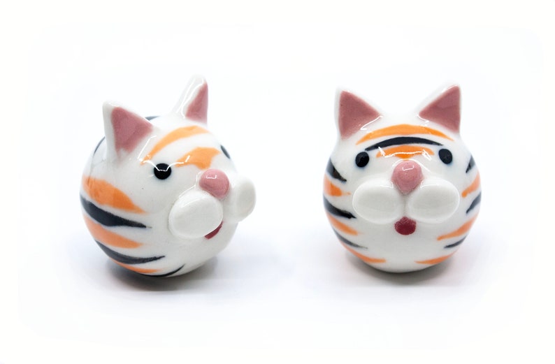 Pottery Critters for fun gifts, handmade ceramic pottery animals, hand painted porcelain clay animals, penguin, rooster, tiger, sheep, frog tiger