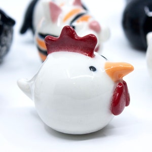 Pottery Critters for fun gifts, handmade ceramic pottery animals, hand painted porcelain clay animals, penguin, rooster, tiger, sheep, frog image 3