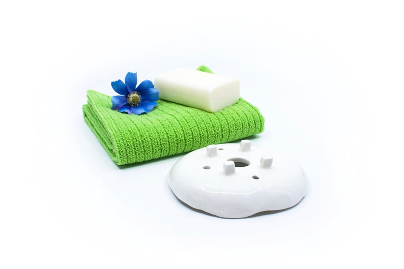 Soap trays with feet, handmade ceramic pottery soap holder, white porcelain soap dish, bathroom accessory image 3