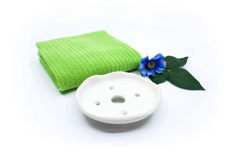 Soap trays with feet, handmade ceramic pottery soap holder, white porcelain soap dish, bathroom accessory image 8