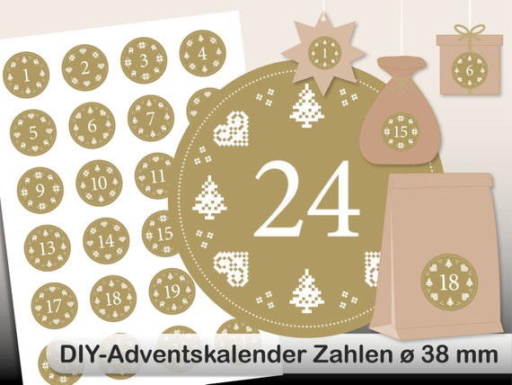 Diy Adventskalender Zahlen Norweger Digitale Vorlage Gold Etsy