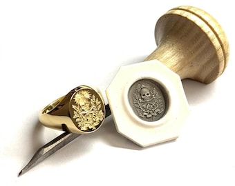 Signet Ring - 16x13mm Large Oval Face Available in Gold or Platinum Seal Engraved In Reverse With Wax Impression