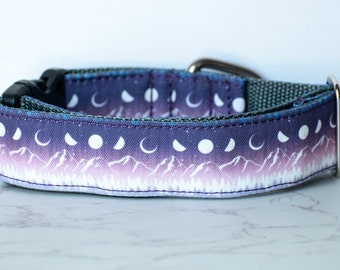 Moon Dog Collar, Mountain Dog Collar, Galaxy Dog Collar, Lunar Phases, Dog Collar with moons, Gradient dog collar,ombre dog collar,water dog