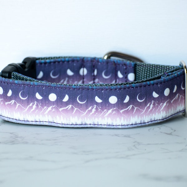 Moon Dog Collar, Mountain Dog Collar, Galaxy Dog Collar, Lunar Phases, Dog Collar with moons, Gradient dog collar,ombre dog collar,water dog