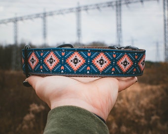 Aztec Dog Collar, Tribal Dog Collar, Orange Dog Collar, Blue Dog Collar