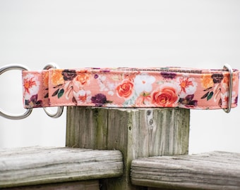 Floral Dog Collar: Peach Flower Print, Outdoor Adventure Collar