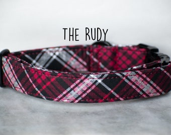 Christmas plaid dog collar with silver glitter