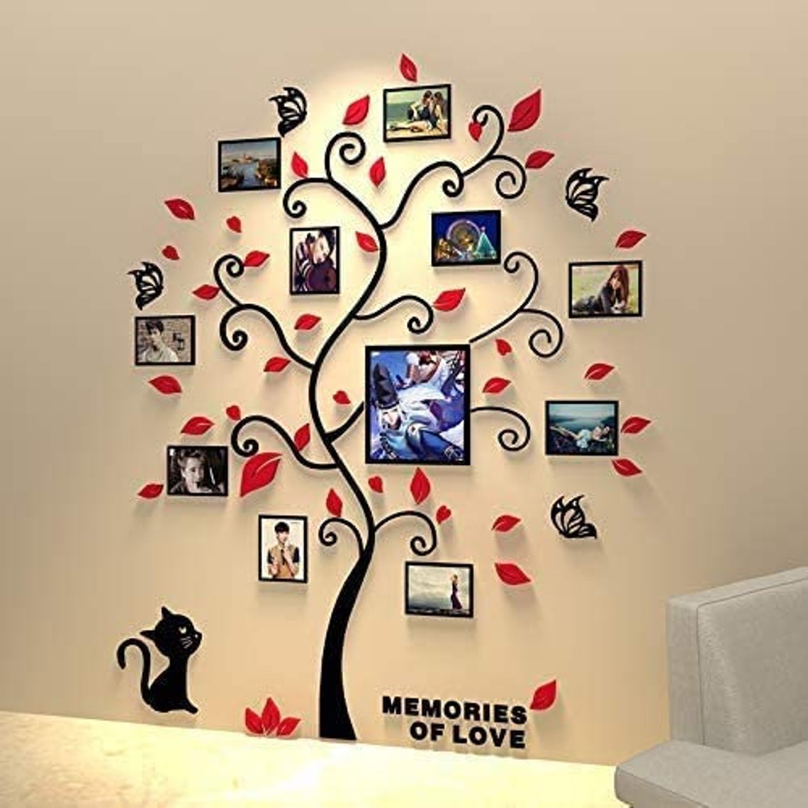 3D Wall Stickers Happy Family Tree Decal DIY Decor Sticker With Four