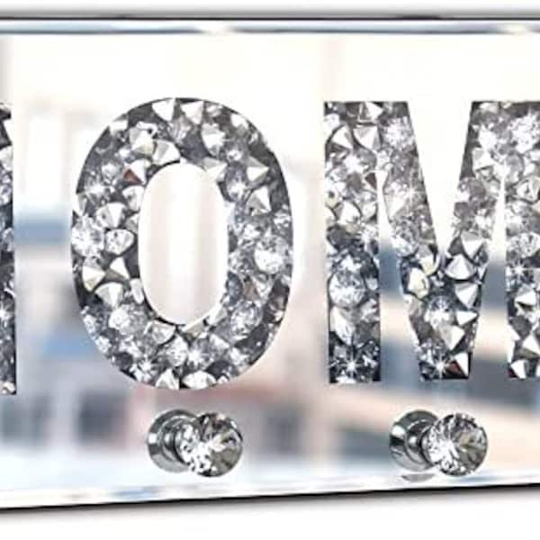 Crush Diamond Mirrored Home Letter Plaque Sign, Crystal Clear Hooks Key Holder Key Hanger, Silver Mirror Decoration Wall Art, Wall Mounted