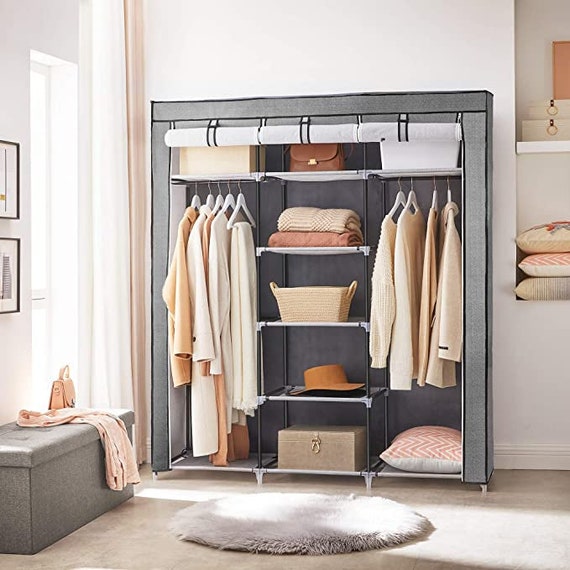 WARDROBE CLOSET With SHELF, Covered Wardrobe With Storage Organization,  Laundry Room Organization, Garment Clothing Bags Storage Solution 