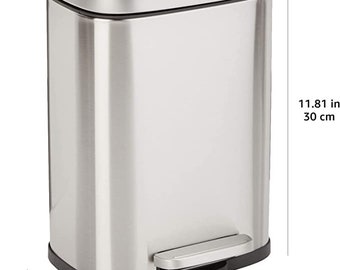 Basics Smudge Resistant Rectangular Trash Can With Soft-Close Foot  Pedal, Brushed Stainless Steel, 30 Liter 7.9 Gallon, Satin Nickel Finish