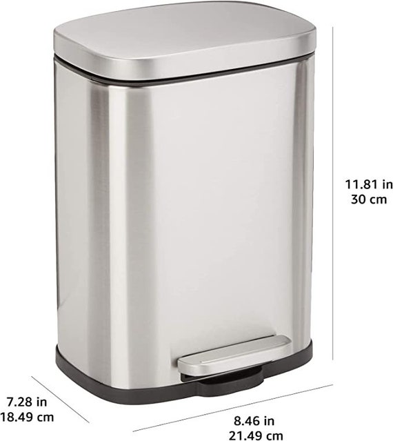 Basics 30L Dual Bin Soft-Close Trash Can with Foot Pedal - 2 x 15 Liter Bins, Stainless Steel
