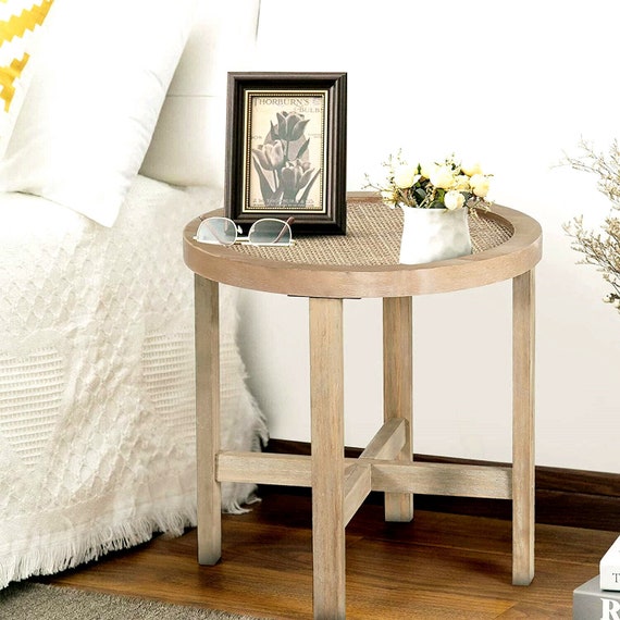 Mesa auxiliar pequeña, mesas auxiliares de madera maciza, mesa auxiliar  para sala de estar, resistente y fácil de montar para sofá, mesita de noche