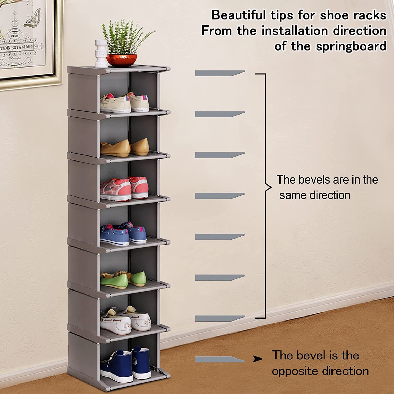 Shoe Rack, 8 Tiers Vertical Shoe Storage, Space Saving Narrow Shoe