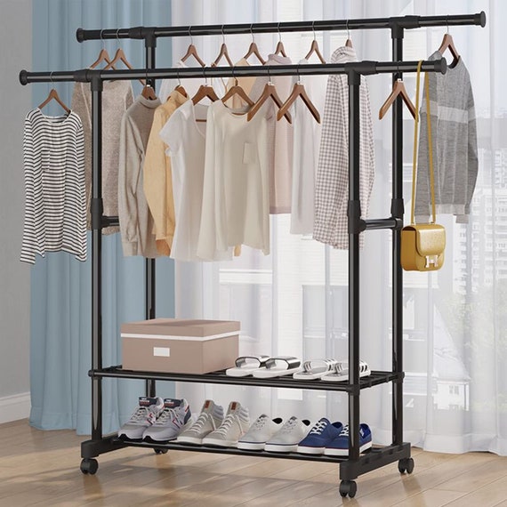 Vintage Clothes Closet/Storage Organizer Freestanding Garment Rack with Hanging  Rod and Shelves