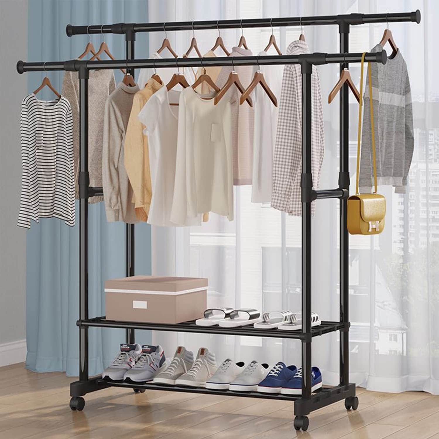 Free-Standing Closet Organizer Heavy Duty Clothes Closet Portable Garment  Rack with Hanging Rod H59*L47*W20 Inch - China Metal Closet and Organizer  Wardrobe price