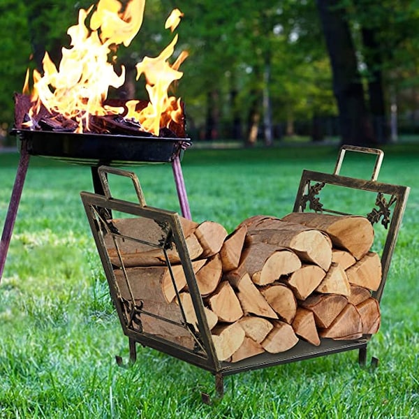 21 Inch Firewood Rack Indoor with Canvas Log Carrier,Small Fire Wood Holder for Outdoor Wood Storage