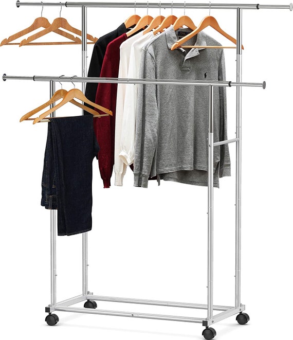 Simple houseware double rod 2025 portable clothing hanging garment rack