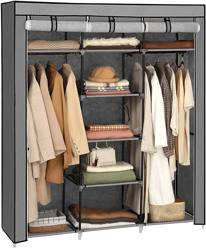 WARDROBE CLOSET With SHELF, Covered Wardrobe With Storage Organization,  Laundry Room Organization, Garment Clothing Bags Storage Solution 