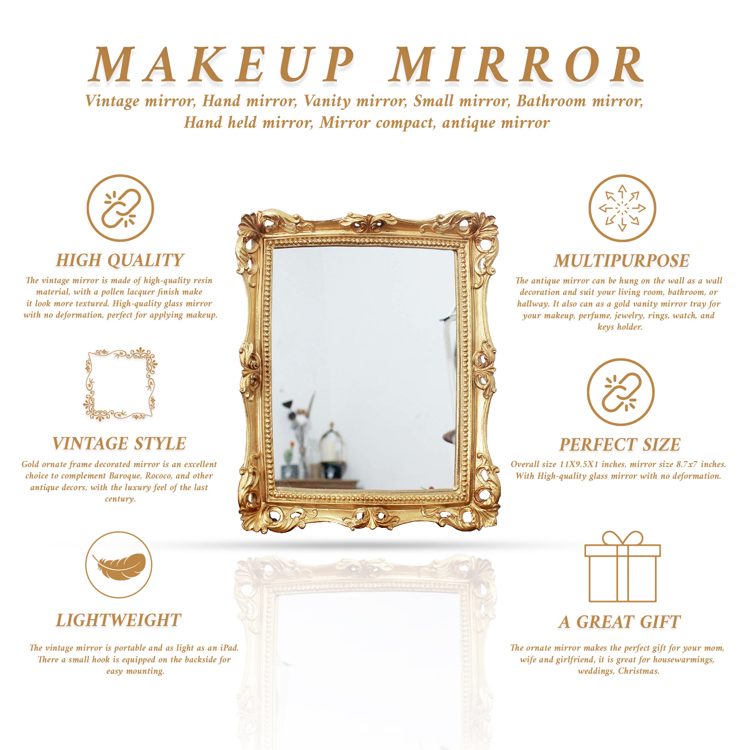 small mirror for desk Vanity Beauty Mirror Handheld Mirror Vintage Hand  Mirror